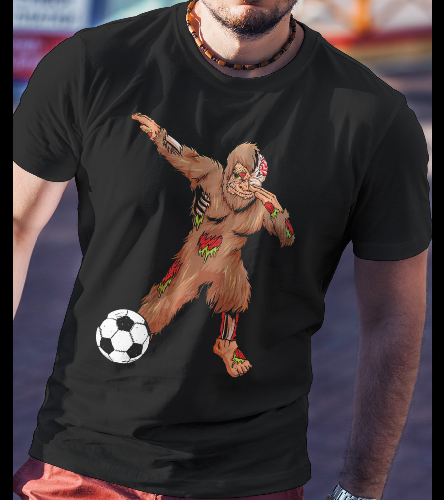 Dabbing Zombie Bigfoot Halloween Soccer Player T-Shirt