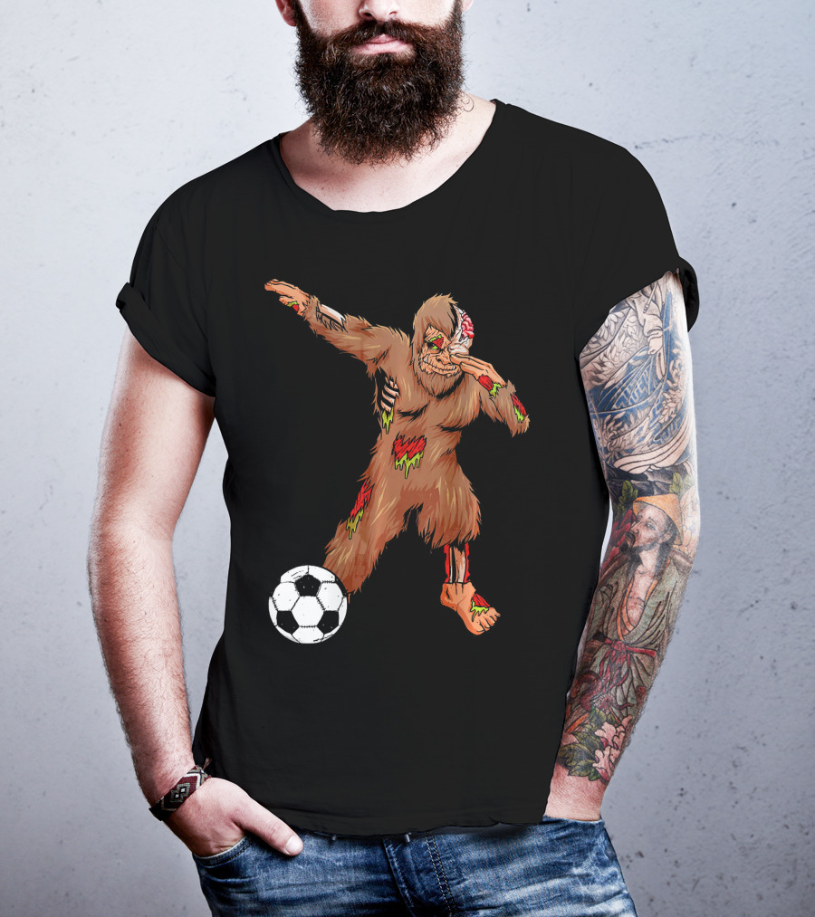 Dabbing Zombie Bigfoot Halloween Soccer Player T-Shirt