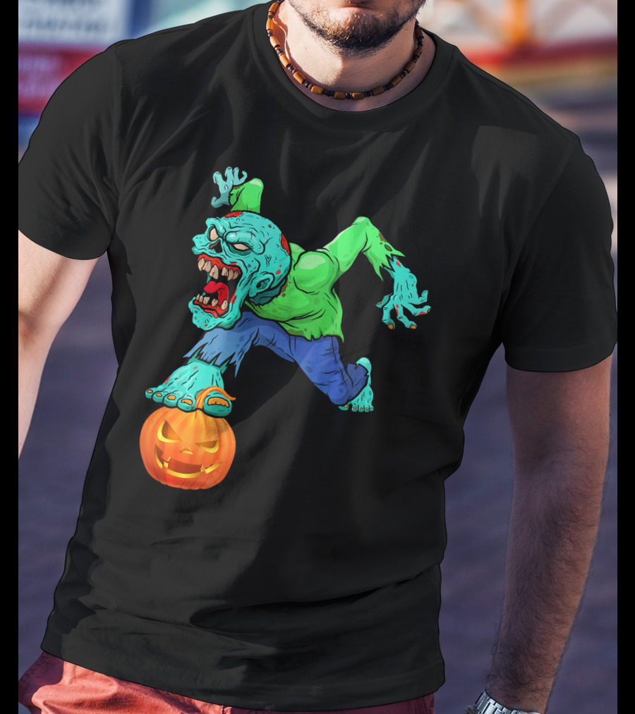 Zombie Leaping Over Grinning Pumpkin T-Shirt