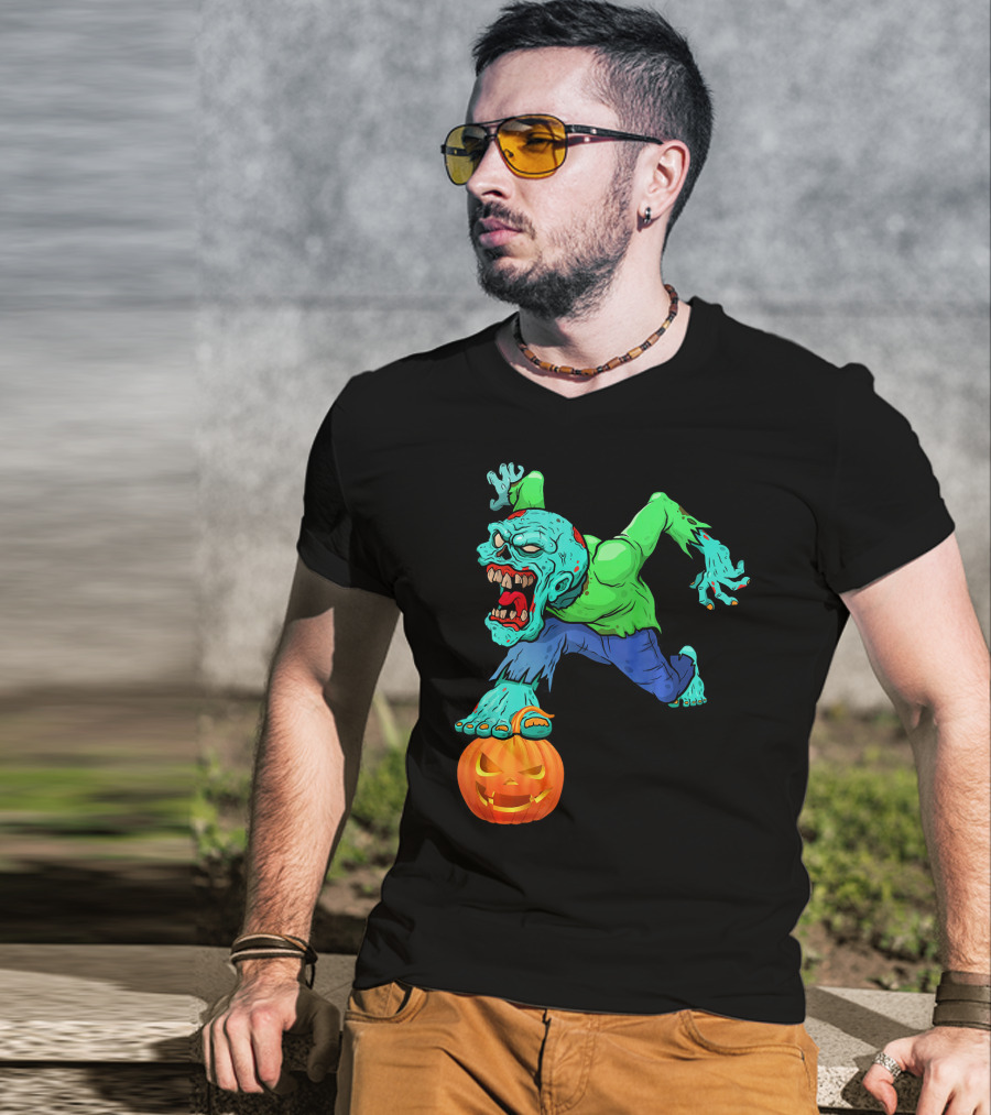Zombie Leaping Over Grinning Pumpkin T-Shirt