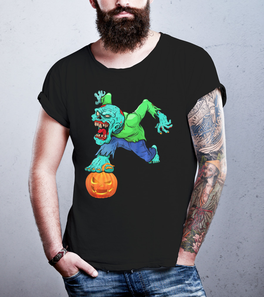 Zombie Leaping Over Grinning Pumpkin T-Shirt