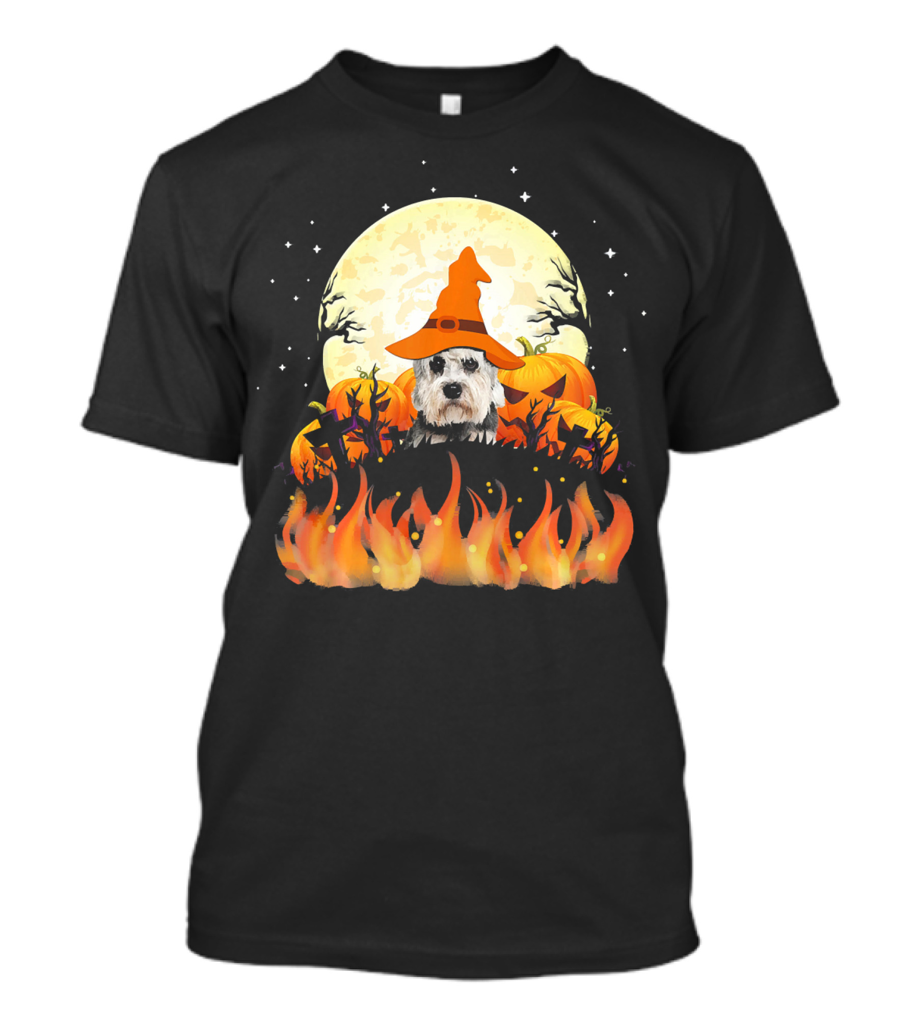 Halloween Dandie Dinmont Terrier Witch Dog Lovers Moon And Pumpkin Scene T-Shirt