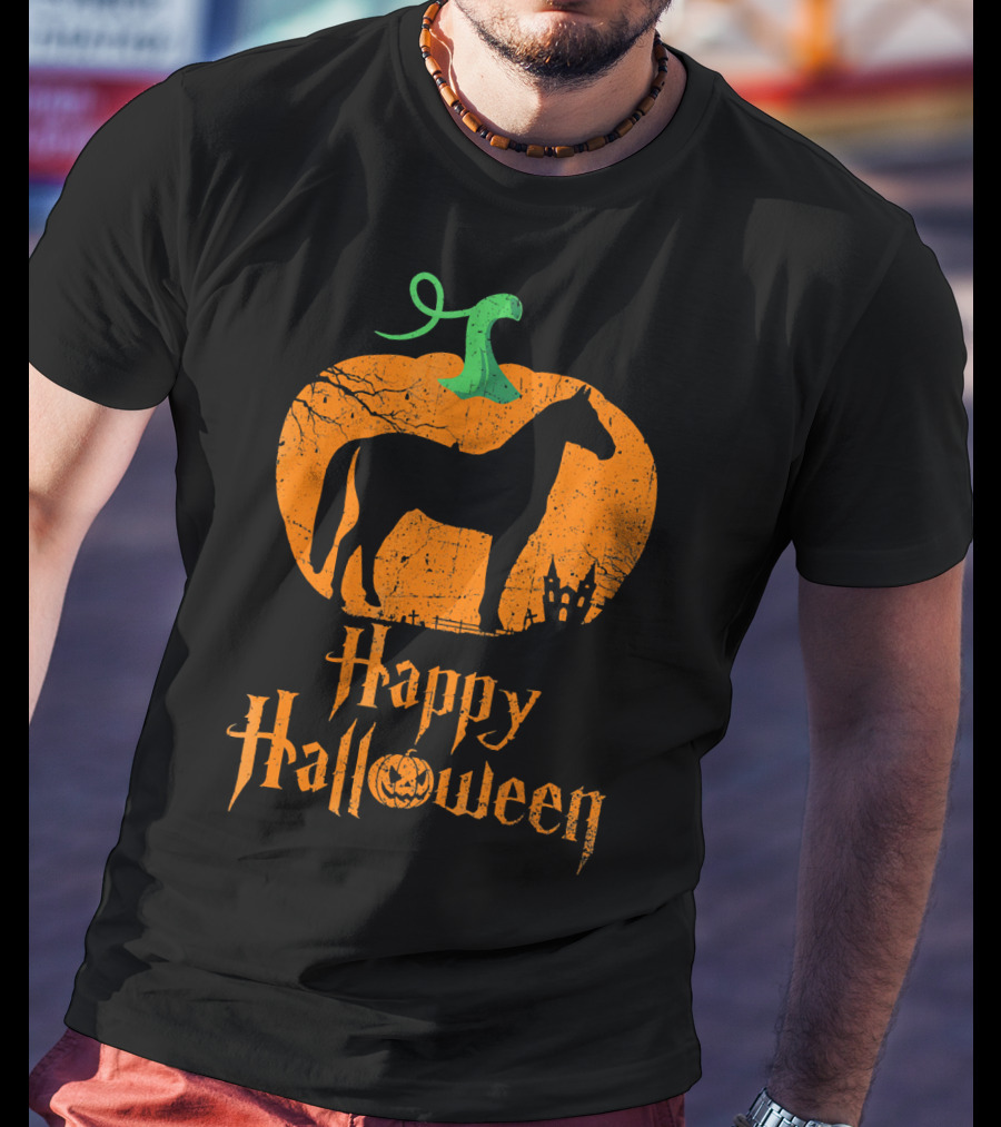 Happy Halloween Horse In Pumpkin T-Shirt