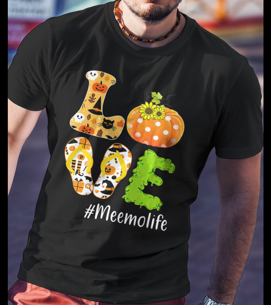 Love Meemolife Pumpkin Flip Flops Halloween T-Shirt