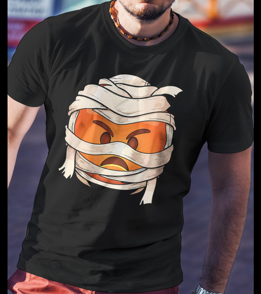 Pouting Face Mummy Emoji Halloween Wrapped In Bandages T-Shirt