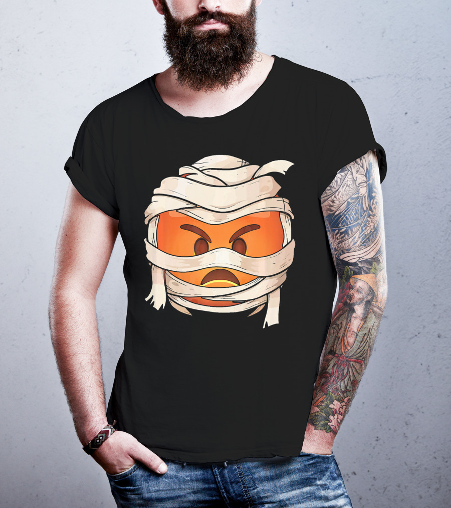 Pouting Face Mummy Emoji Halloween Wrapped In Bandages T-Shirt