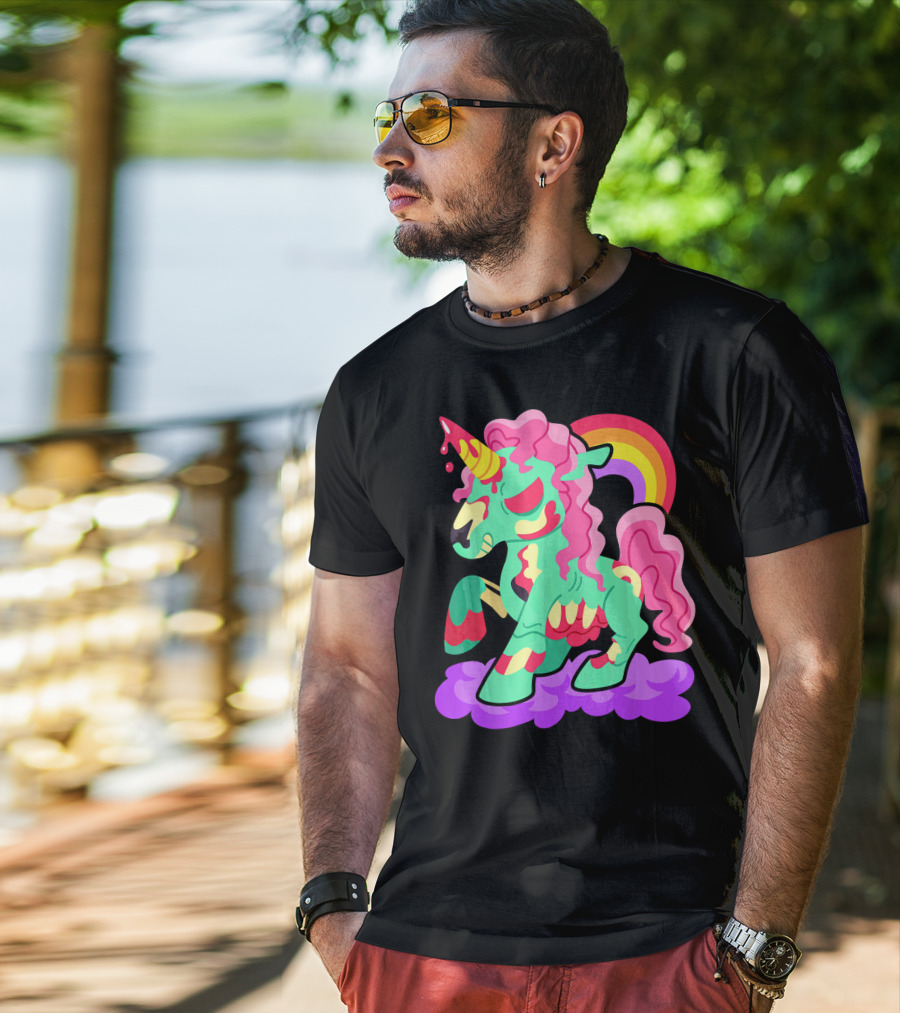 Zombie Unicorn With Rainbow Mane And Tail T-Shirt