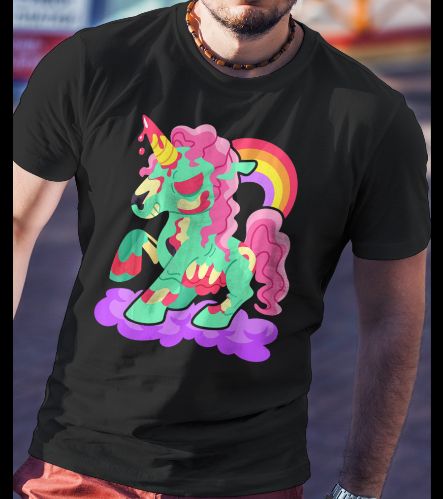 Zombie Unicorn With Rainbow Mane And Tail T-Shirt