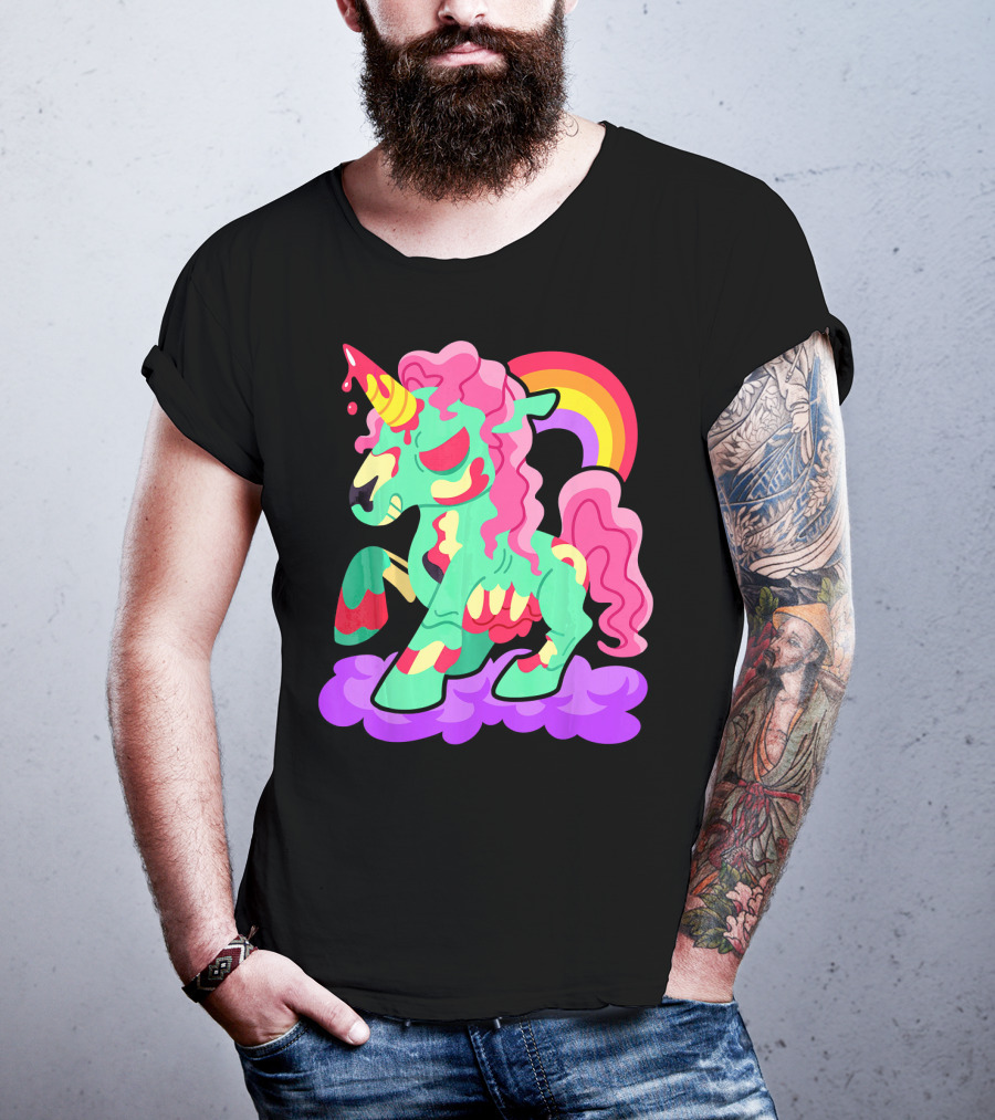 Zombie Unicorn With Rainbow Mane And Tail T-Shirt