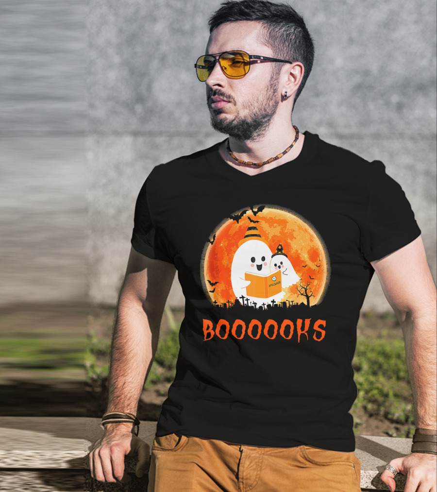 Halloween Ghosts Reading Booooooks With Funny Teacher T-Shirt