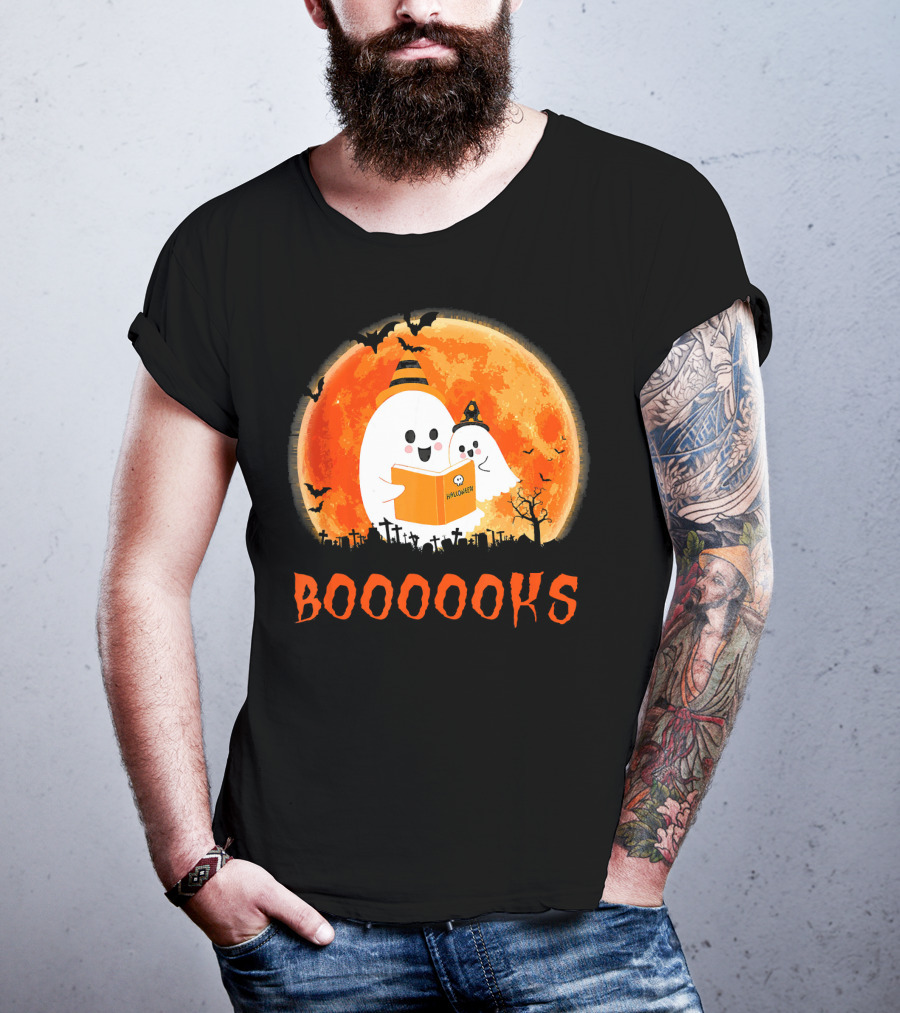 Halloween Ghosts Reading Booooooks With Funny Teacher T-Shirt