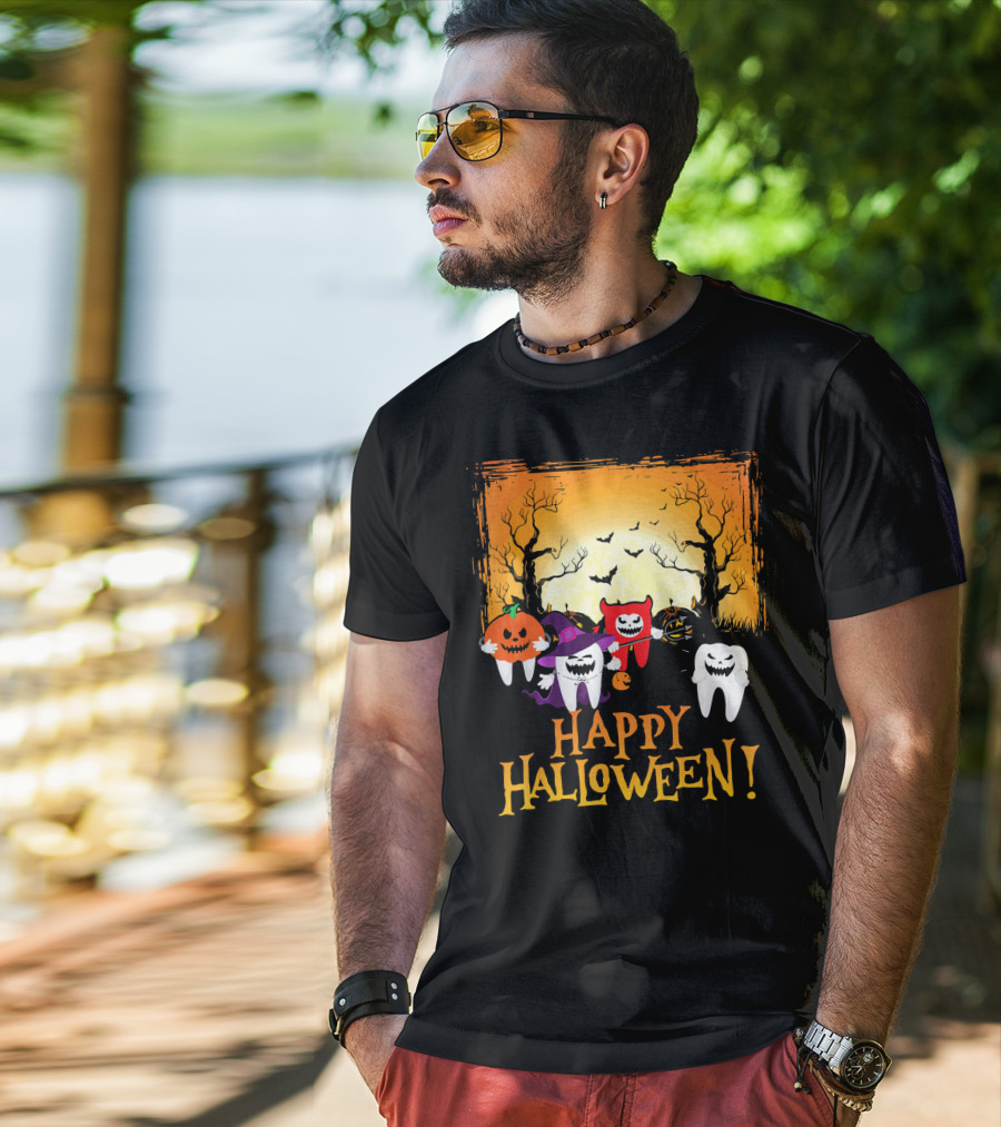 Happy Halloween Funny Teeth And Pumpkins T-Shirt