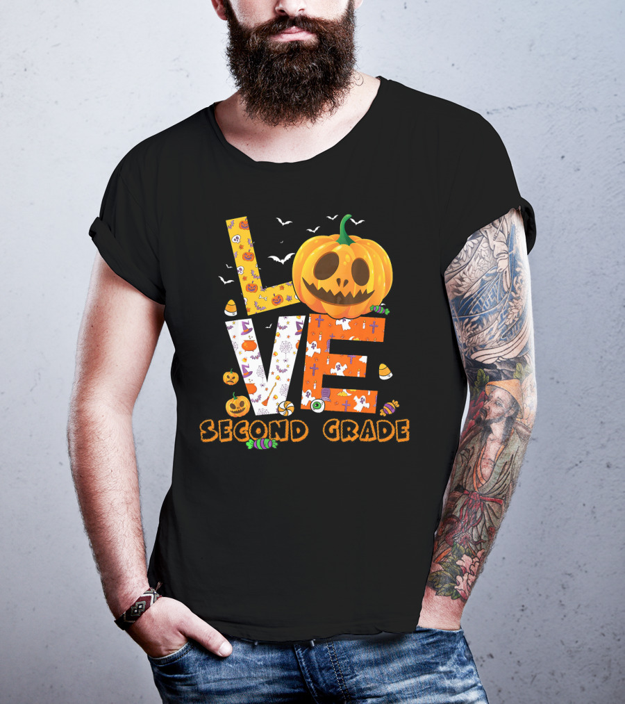 Love Second Grade Funny Halloween Pumpkin Kids T-Shirt