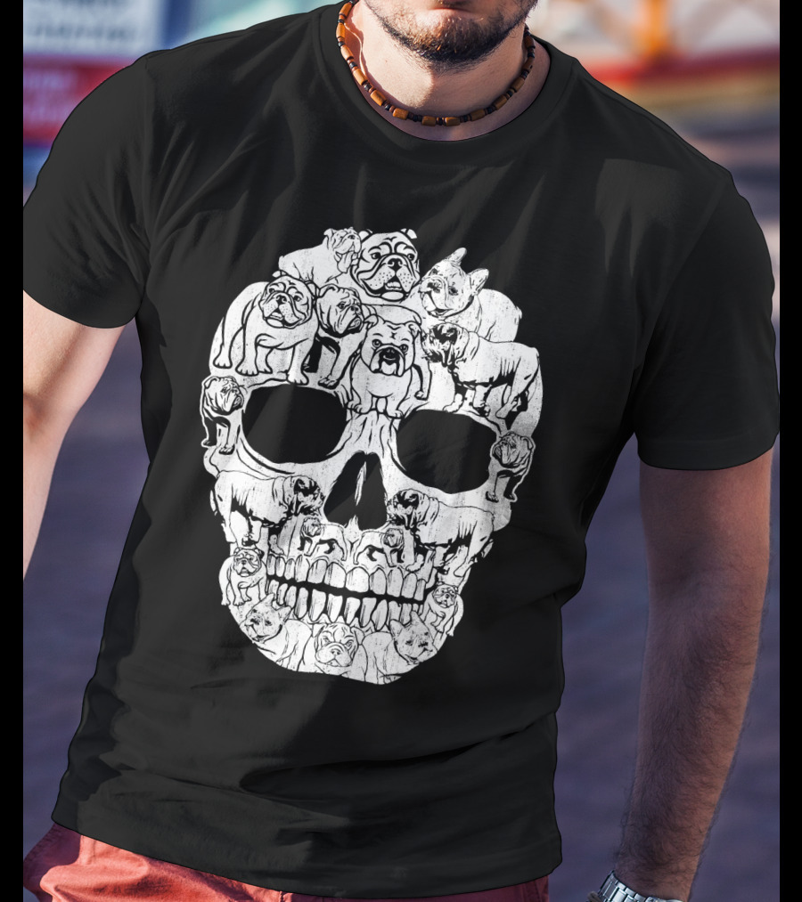 English Bulldog Dog Skull Halloween T-Shirt