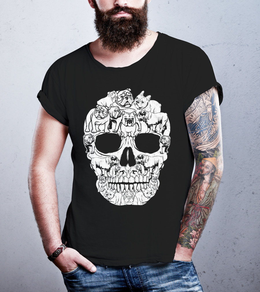 English Bulldog Dog Skull Halloween T-Shirt