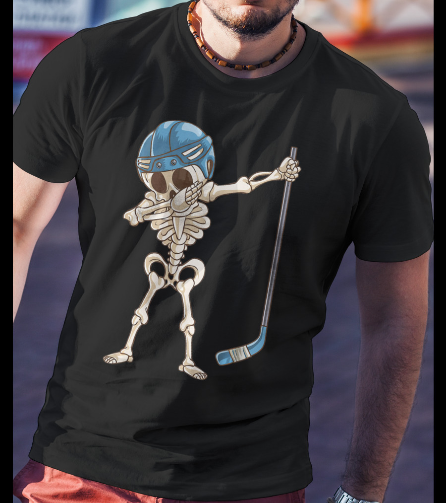 Dabbing Skeleton With Hockey Stick And Helmet T-Shirt