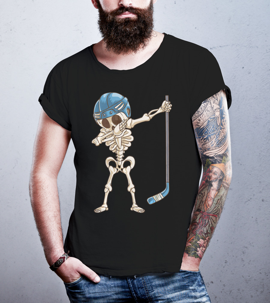 Dabbing Skeleton With Hockey Stick And Helmet T-Shirt