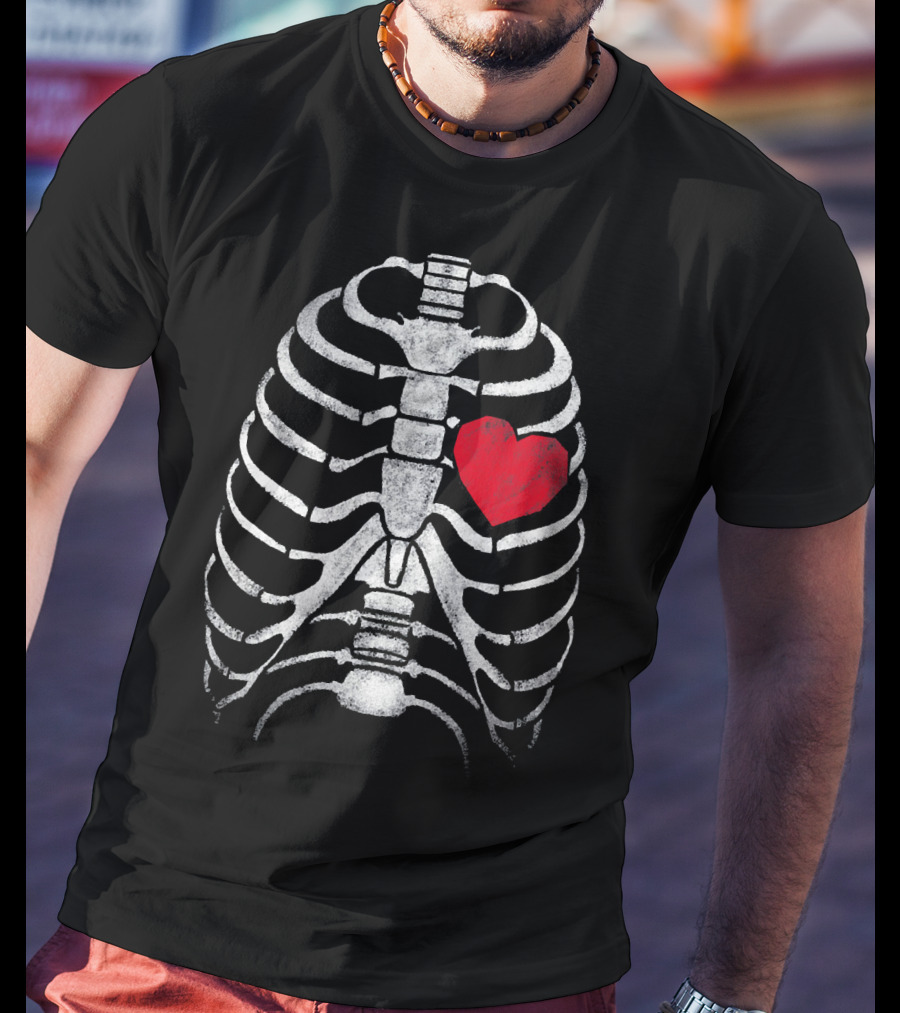 Skeleton Ribcage With Heart Funny Vale Valentine's Humor T-Shirt
