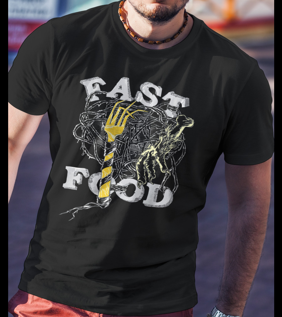 Fast Food Zombie Brains Fork And Hand Horror T-Shirt