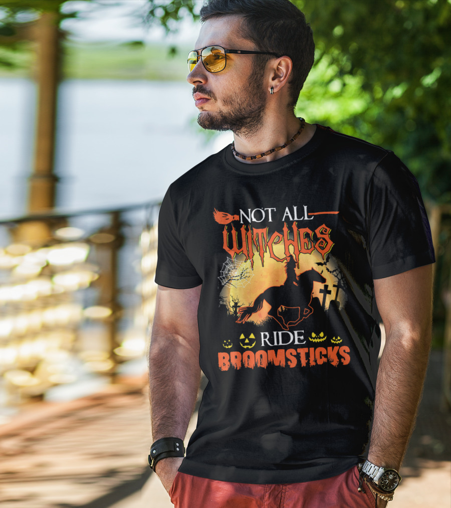 Not All Witches Ride Broomsticks Halloween Graveyard Jack-O'-Lanterns Horse T-Shirt