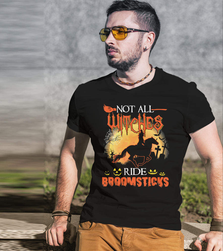 Not All Witches Ride Broomsticks Halloween Graveyard Jack-O'-Lanterns Horse T-Shirt