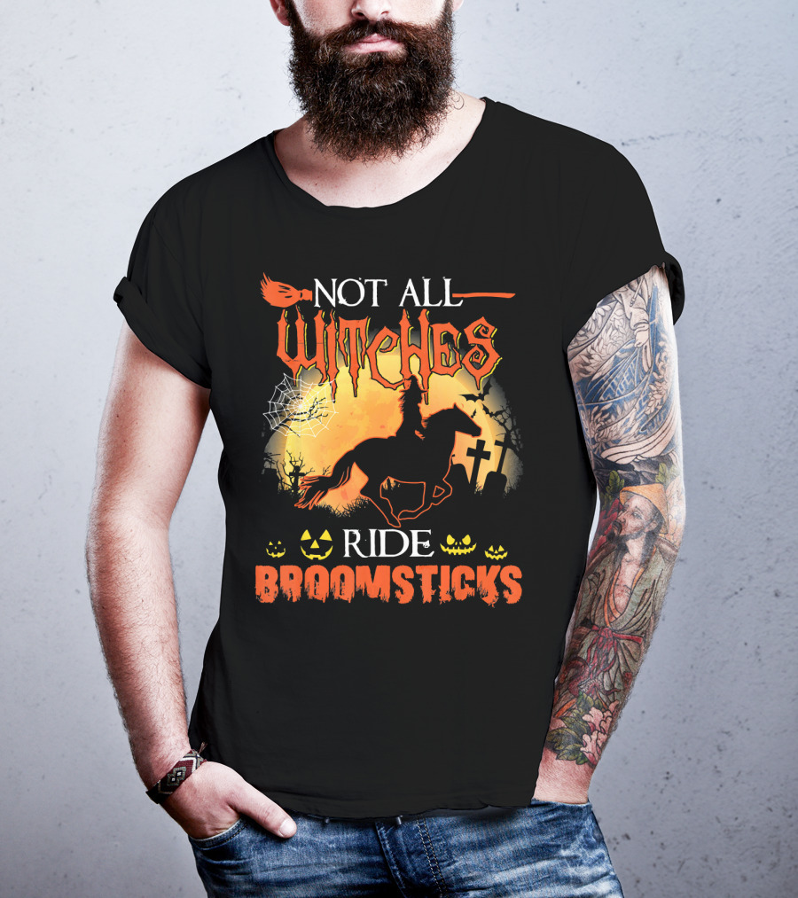 Not All Witches Ride Broomsticks Halloween Graveyard Jack-O'-Lanterns Horse T-Shirt