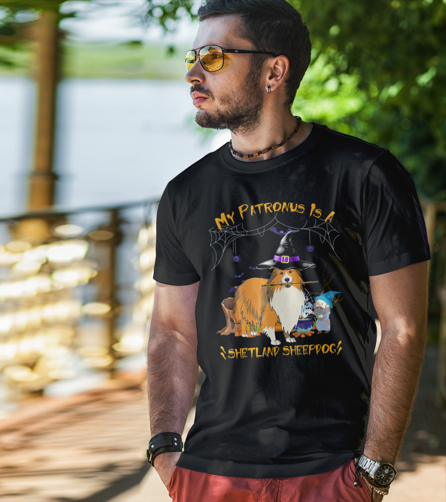 My Patronus Is A Shetland Sheepdog Halloween Witch Hat And Gnome T-Shirt