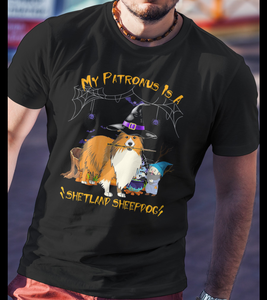 My Patronus Is A Shetland Sheepdog Halloween Witch Hat And Gnome T-Shirt