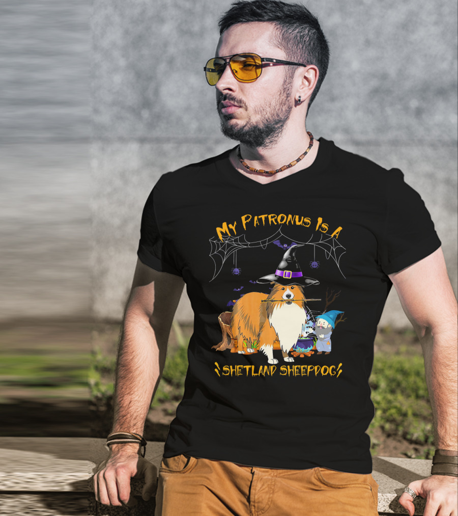 My Patronus Is A Shetland Sheepdog Halloween Witch Hat And Gnome T-Shirt