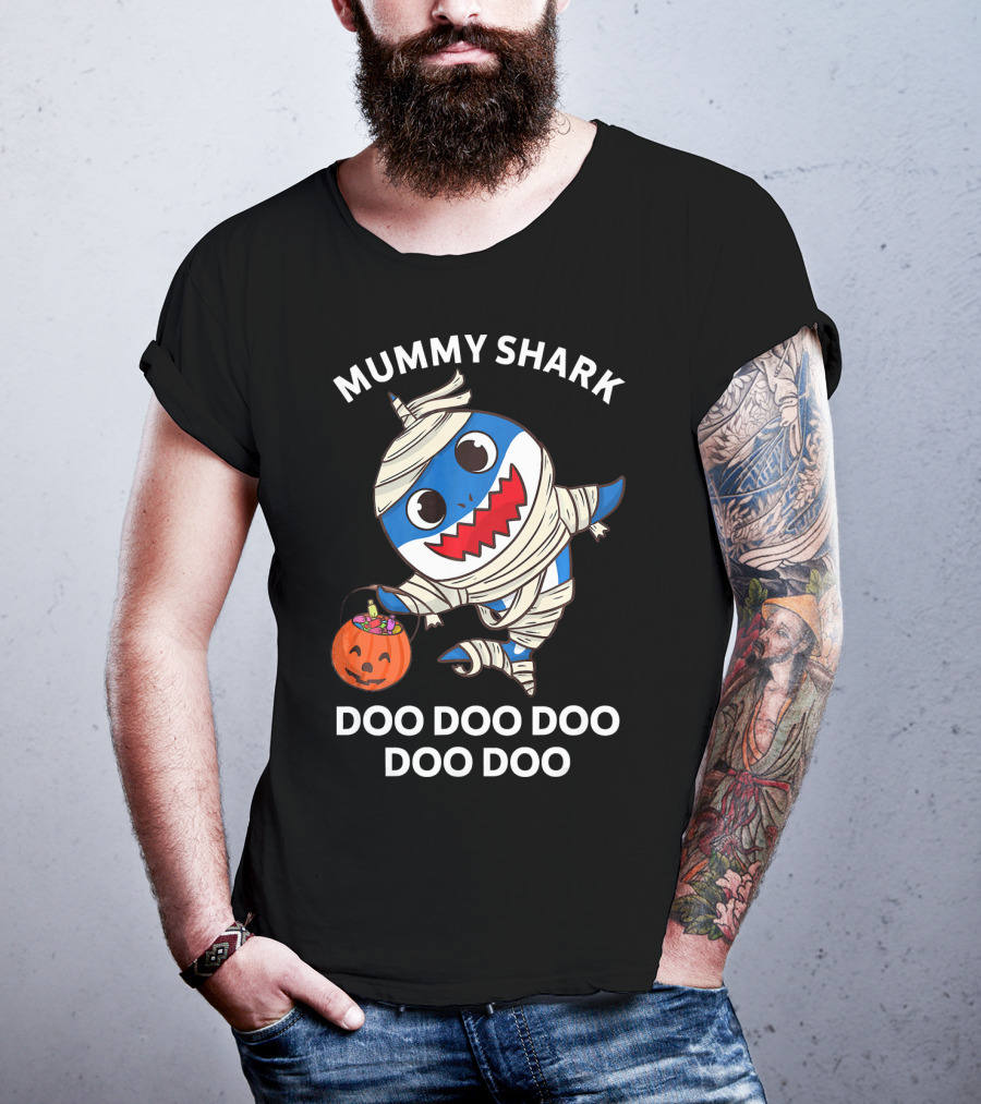 Mummy Shark Doo Doo Doo Doo Halloween Pumpkin T-Shirt