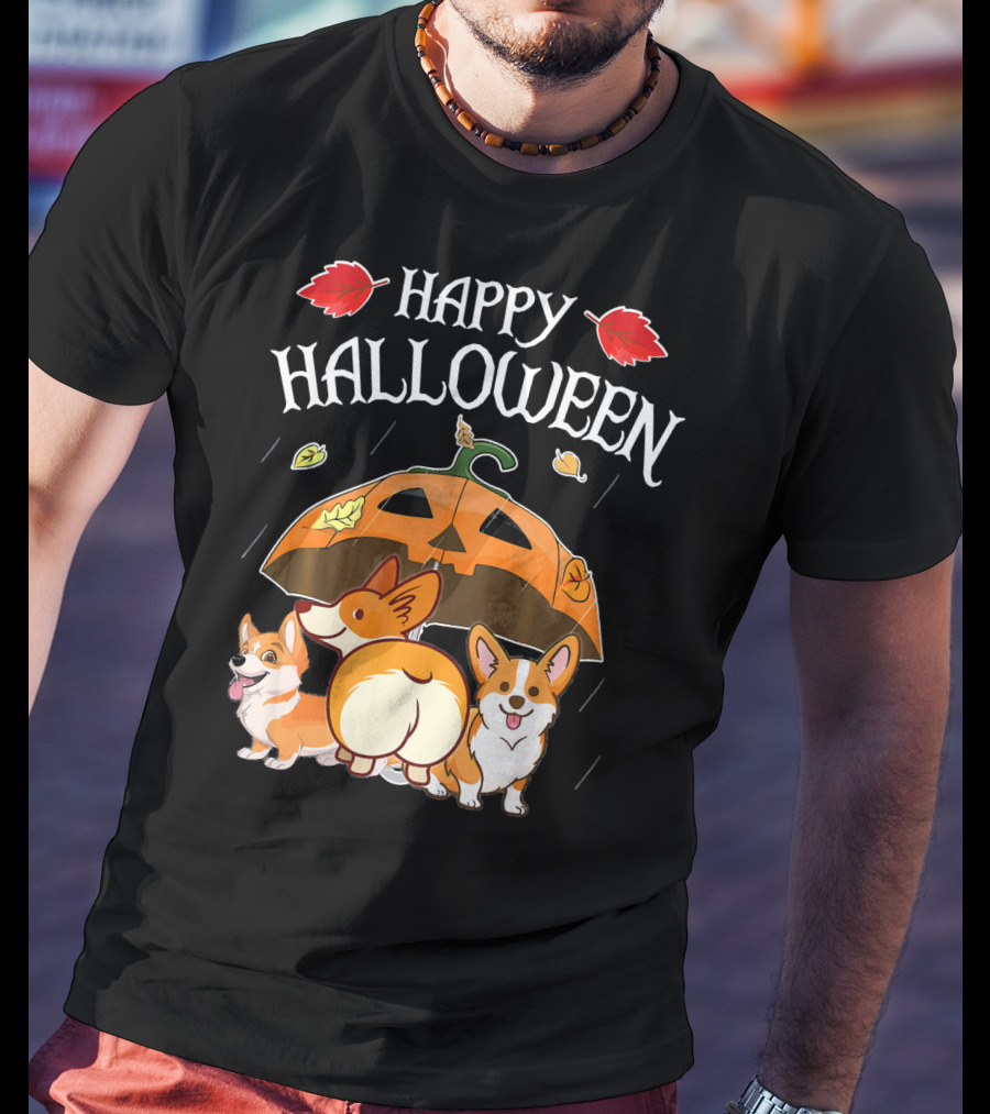 Happy Halloween Welsh Corgis Pumpkin Umbrella Rain T-Shirt