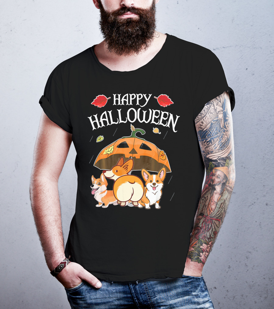 Happy Halloween Welsh Corgis Pumpkin Umbrella Rain T-Shirt