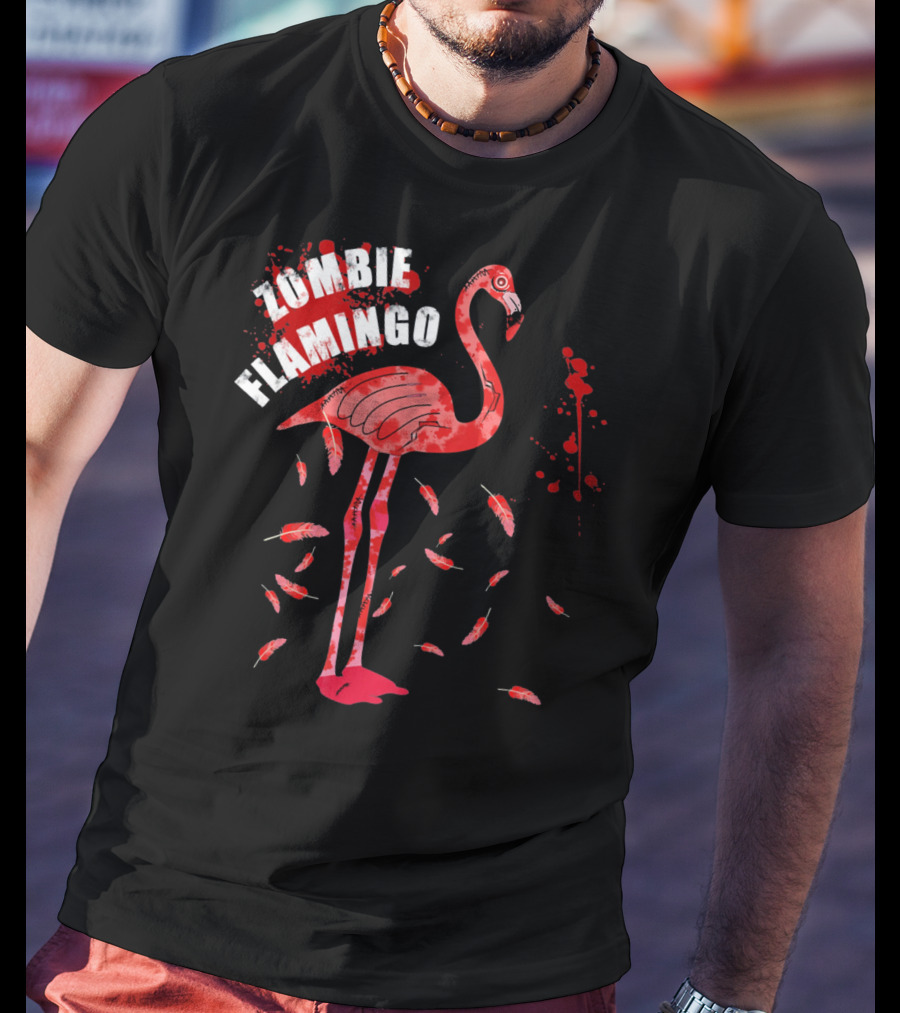 Zombie Flamingo Scary Red Splatter Feathers T-Shirt