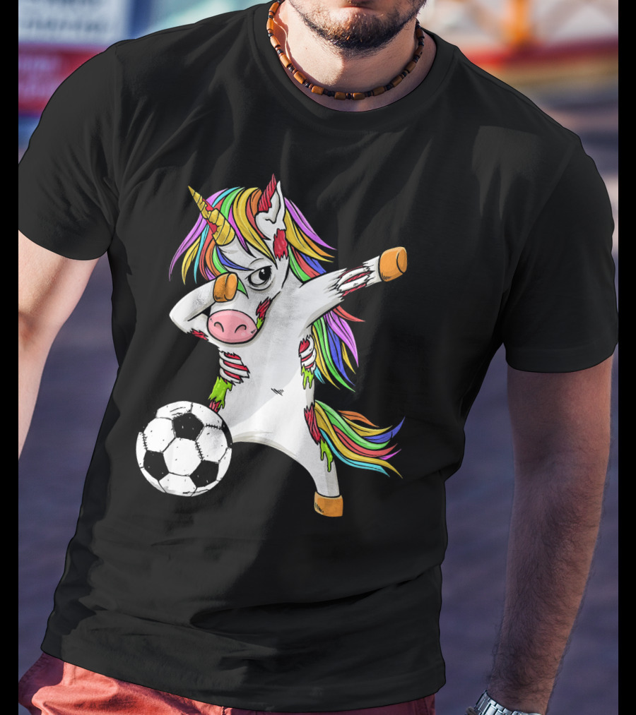 Zombie Unicorn Dabbing Halloween Soccer Ball T-Shirt