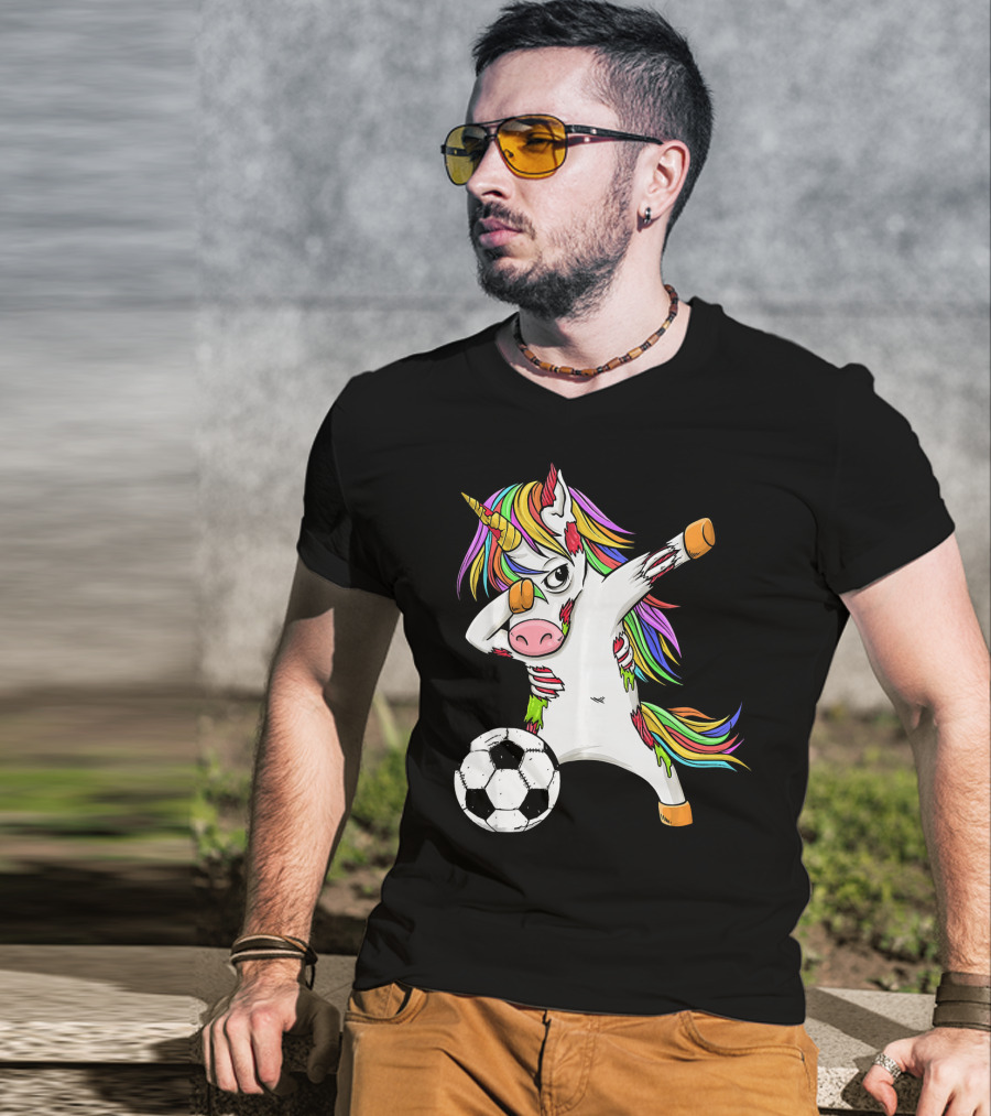 Zombie Unicorn Dabbing Halloween Soccer Ball T-Shirt