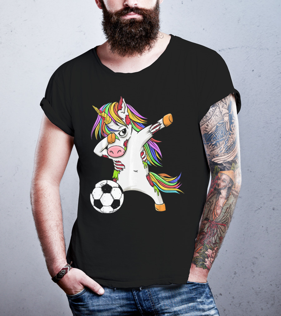 Zombie Unicorn Dabbing Halloween Soccer Ball T-Shirt
