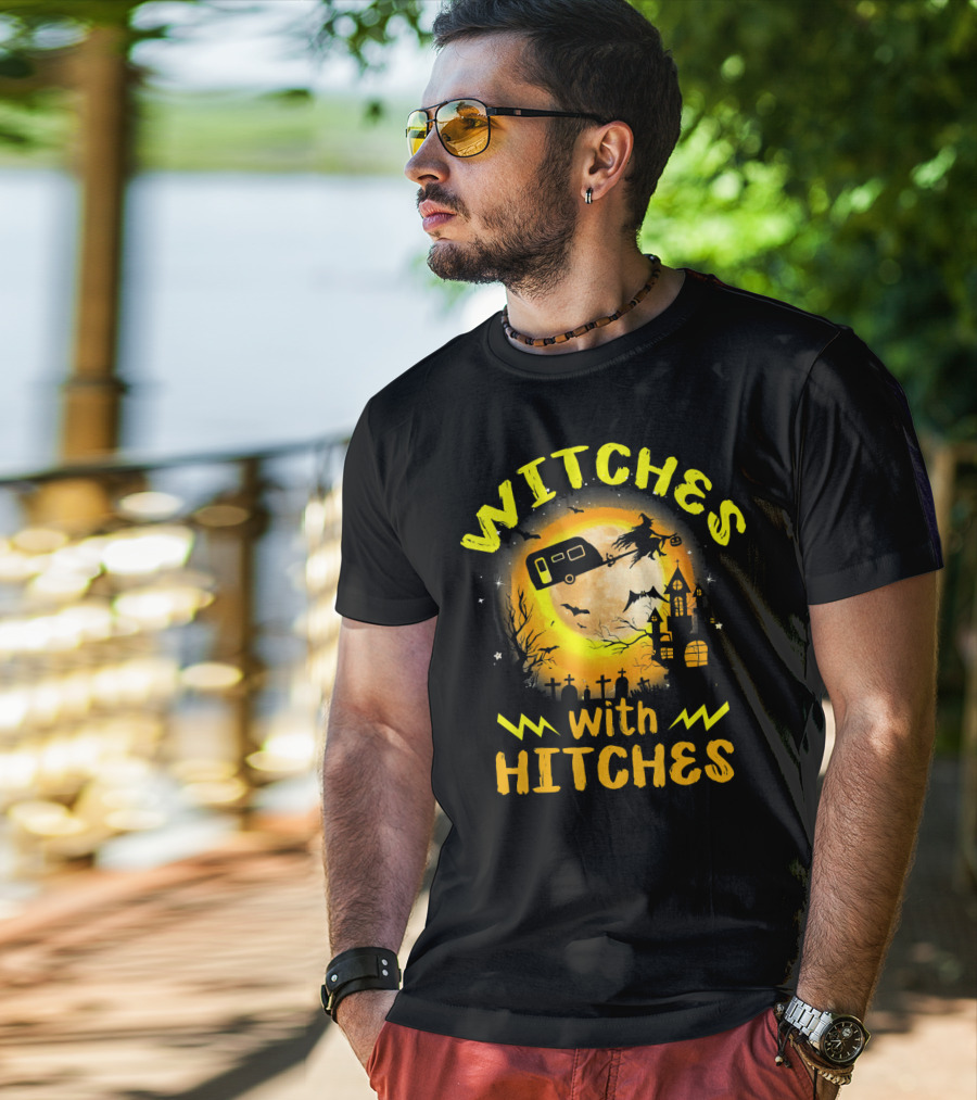 Witches With Hitches Halloween Camping Scene T-Shirt