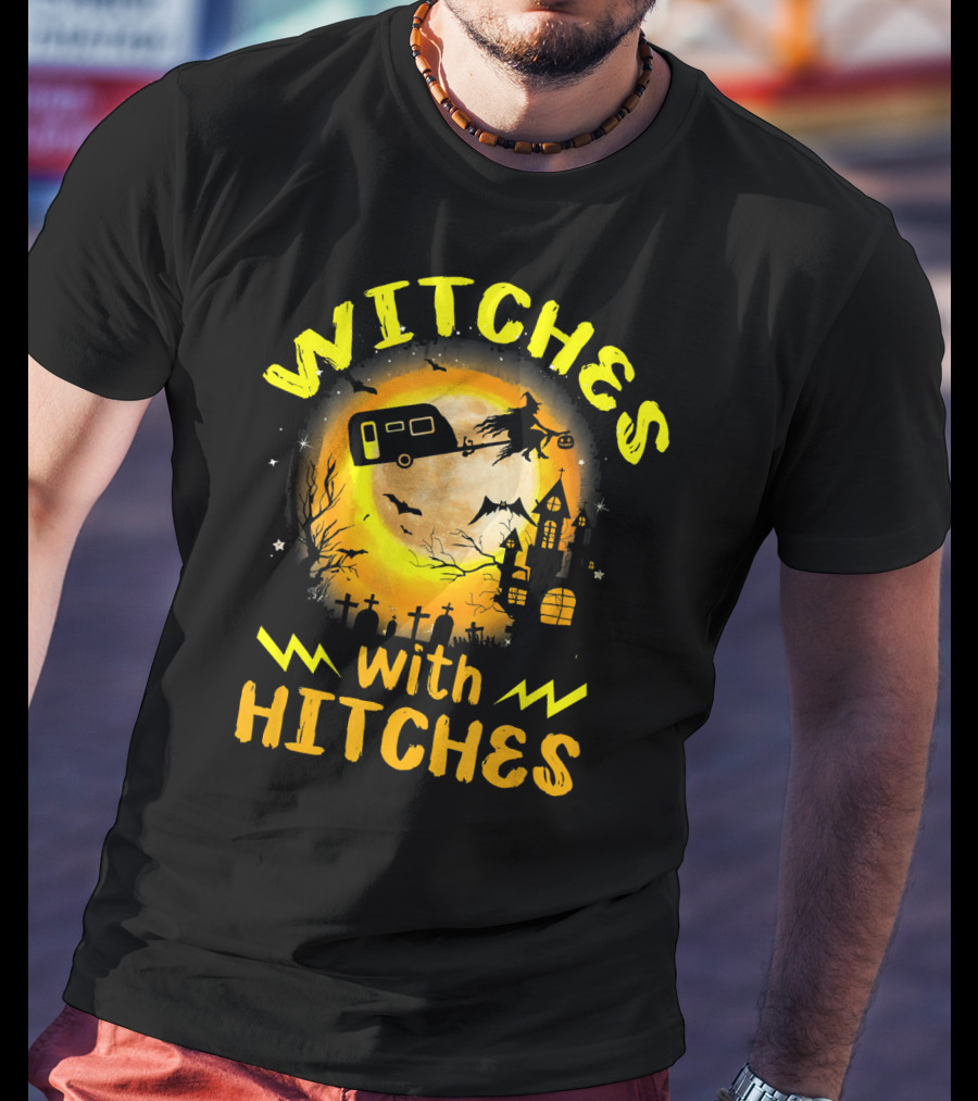 Witches With Hitches Halloween Camping Scene T-Shirt
