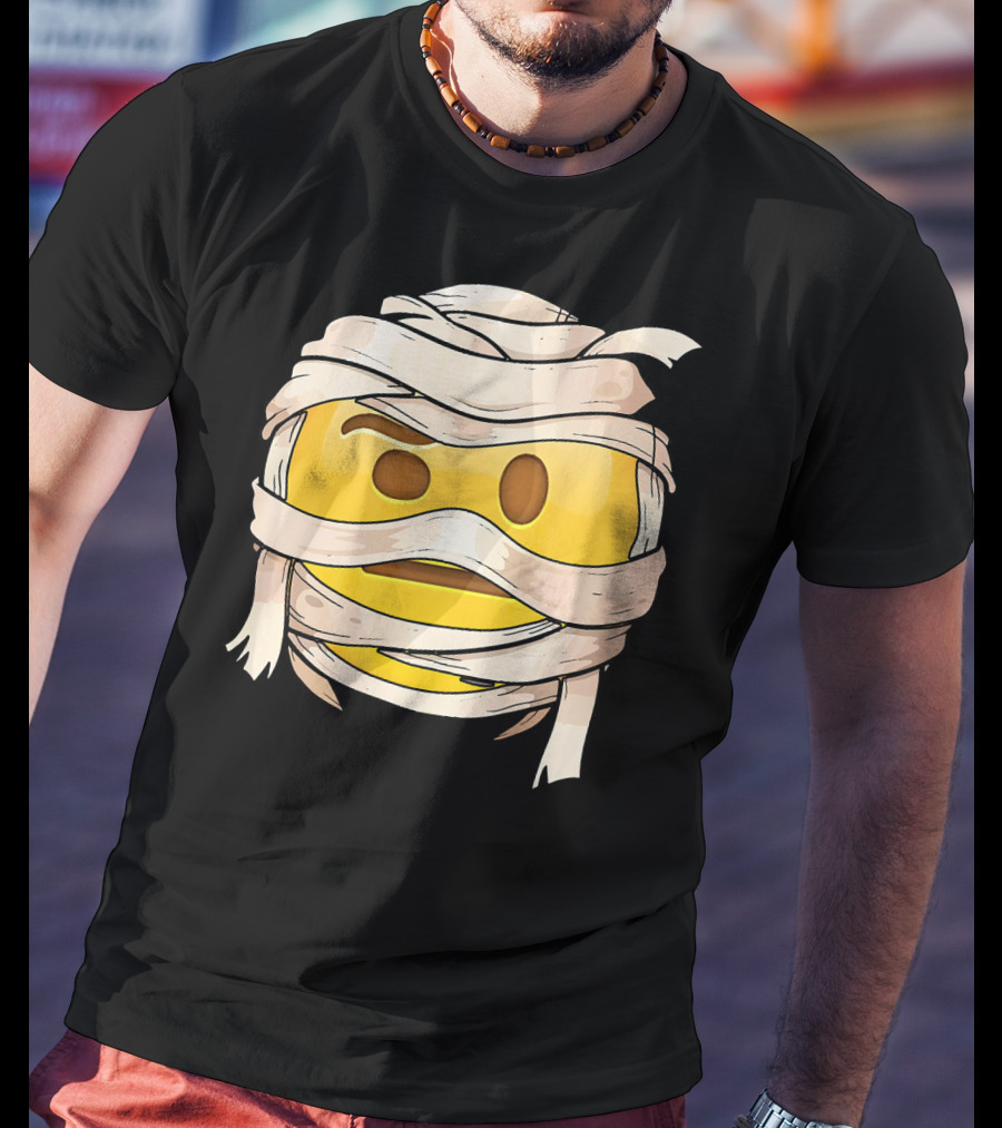 Face With Raised Eyebrow Emoji Wrapped Mummy Wink Out T-Shirt