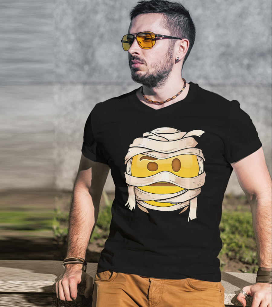 Face With Raised Eyebrow Emoji Wrapped Mummy Wink Out T-Shirt