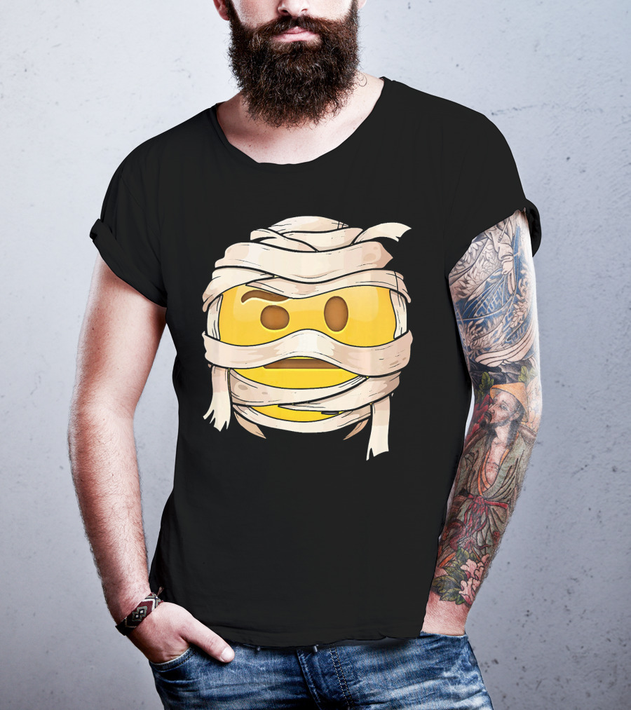 Face With Raised Eyebrow Emoji Wrapped Mummy Wink Out T-Shirt