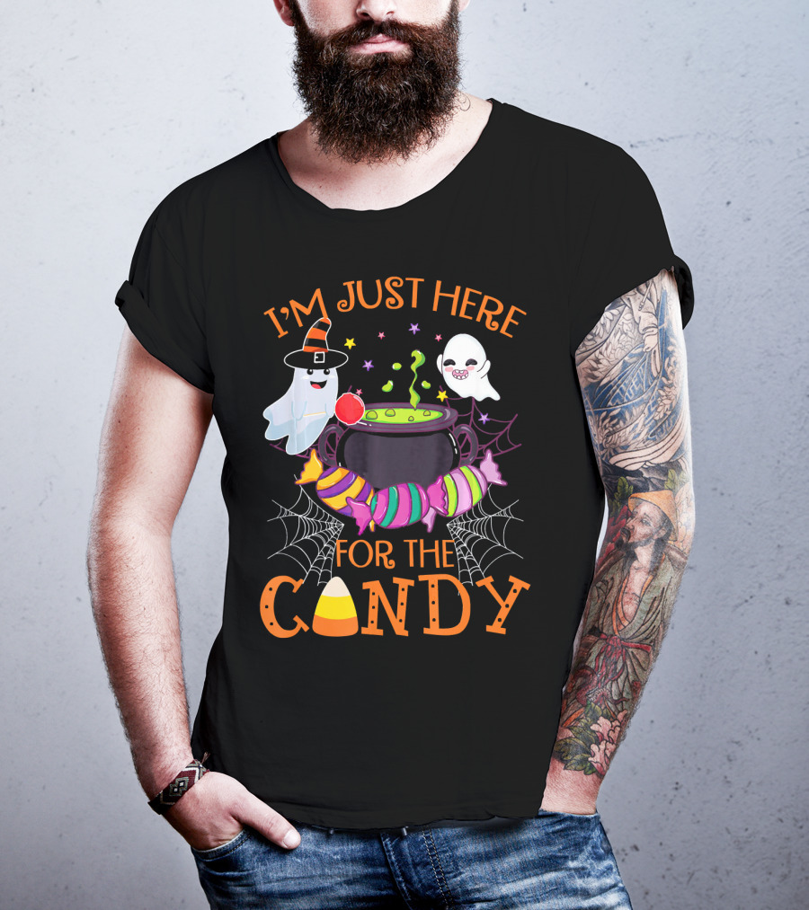 I'm Just Here For The Candy Ghost Cauldron And Candy Corn T-Shirt