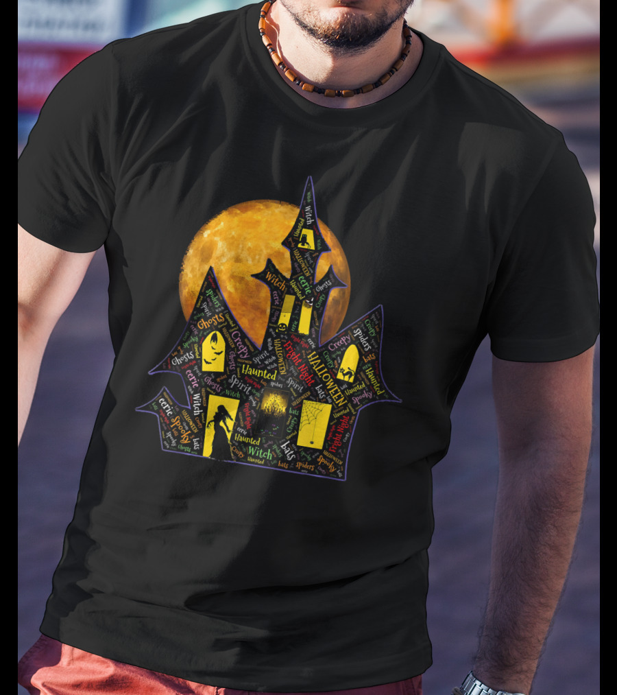 Creepy Ghosts Witch Haunted Spirit Halloween Haunted Mansion Full Moon T-Shirt