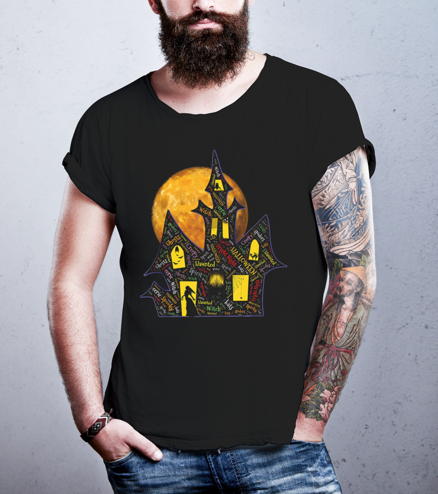 Creepy Ghosts Witch Haunted Spirit Halloween Haunted Mansion Full Moon T-Shirt