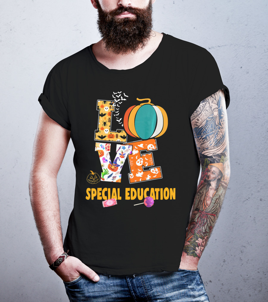 Special Education Love Halloween Pumpkin Candy Teacher T-Shirt