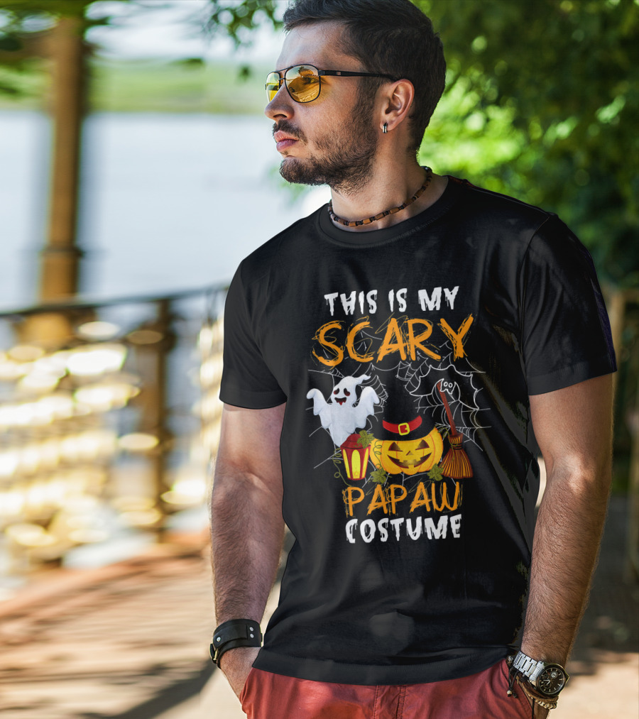 This Is My Scary Papaw Costume Ghost Pumpkin Lantern Broom Spiderweb T-Shirt