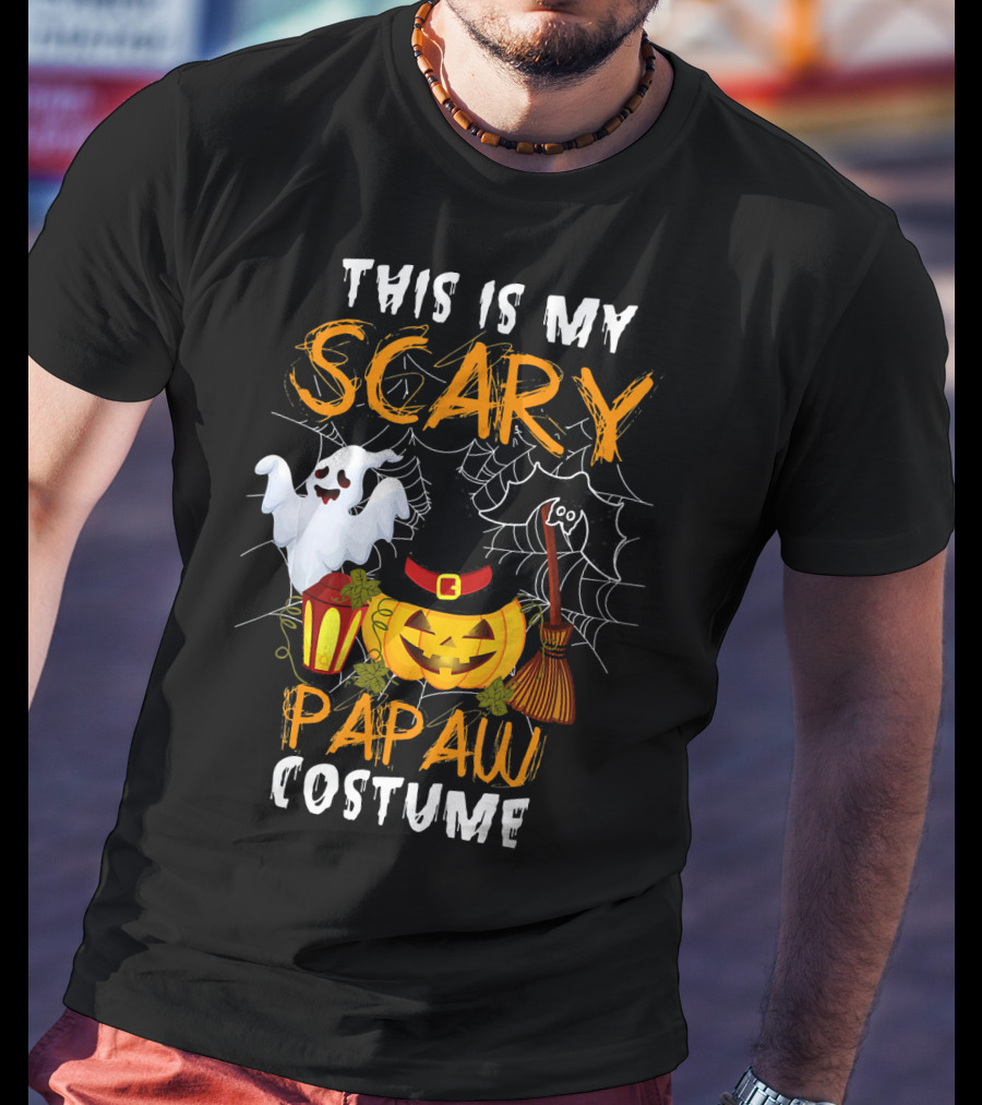 This Is My Scary Papaw Costume Ghost Pumpkin Lantern Broom Spiderweb T-Shirt
