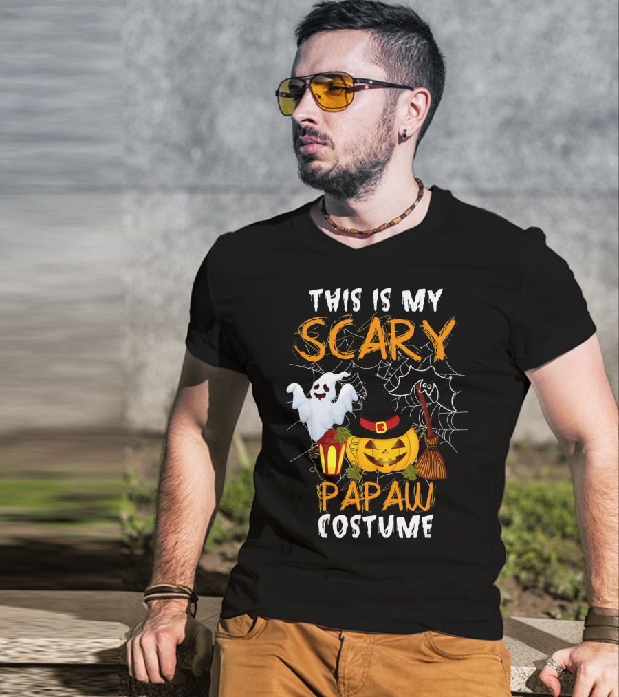 This Is My Scary Papaw Costume Ghost Pumpkin Lantern Broom Spiderweb T-Shirt