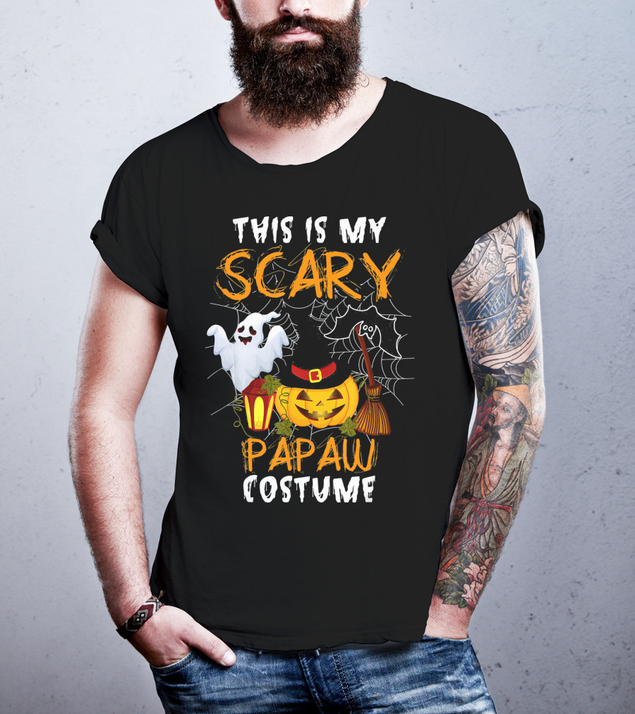 This Is My Scary Papaw Costume Ghost Pumpkin Lantern Broom Spiderweb T-Shirt