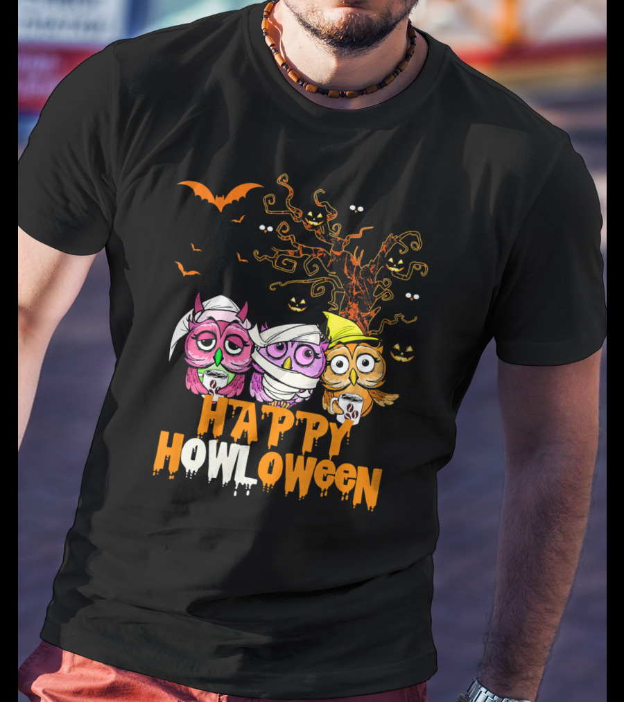 Happy Howloween Funny Mummy Witch Owls Halloween T-Shirt